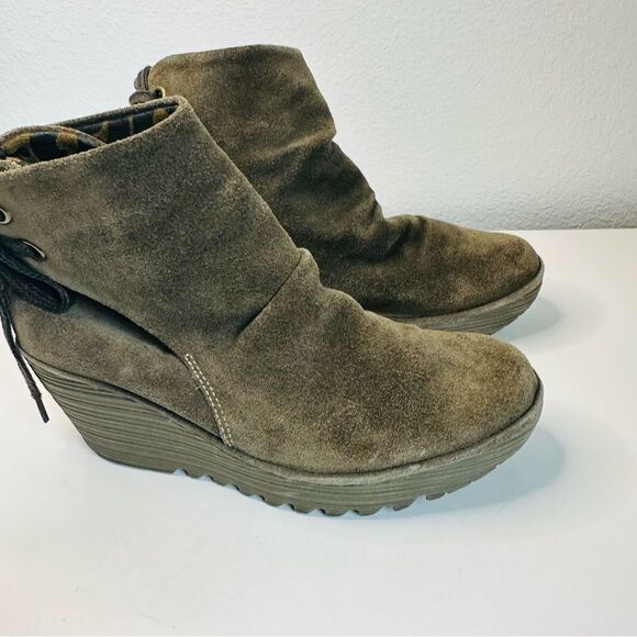 Fly London Brown Green Suede Tie Back Booties Size 39 (8.5) - Picture 2 of 6